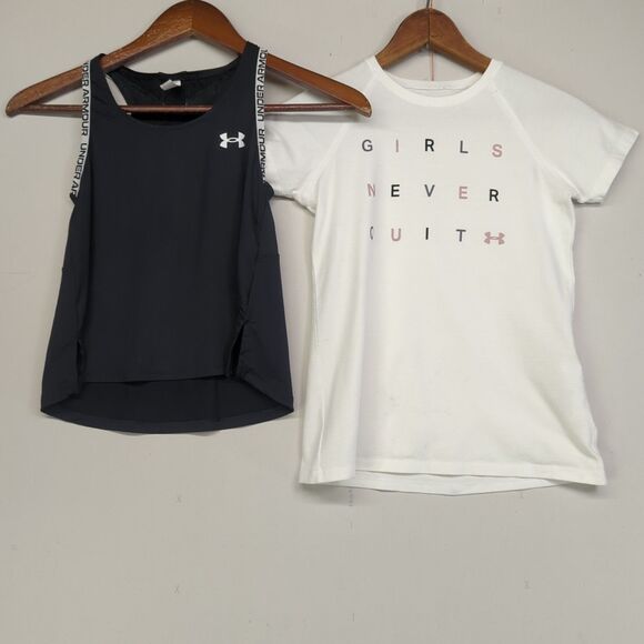 Under Armour Other - Girls Under Armour Shirt Lot Small10/12 White Girls Never Quit Black Tank